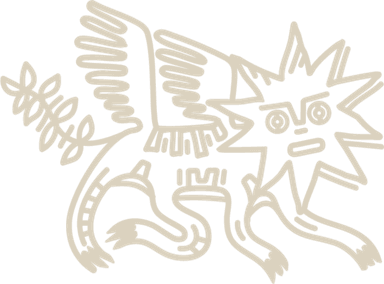 Máximo México's alebrije: a winged feline drawn in line art